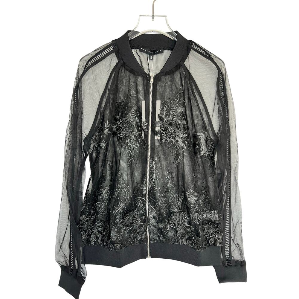 Endless Rose Embroidered Sheer Black Floral Bomber Jacket Small NWT